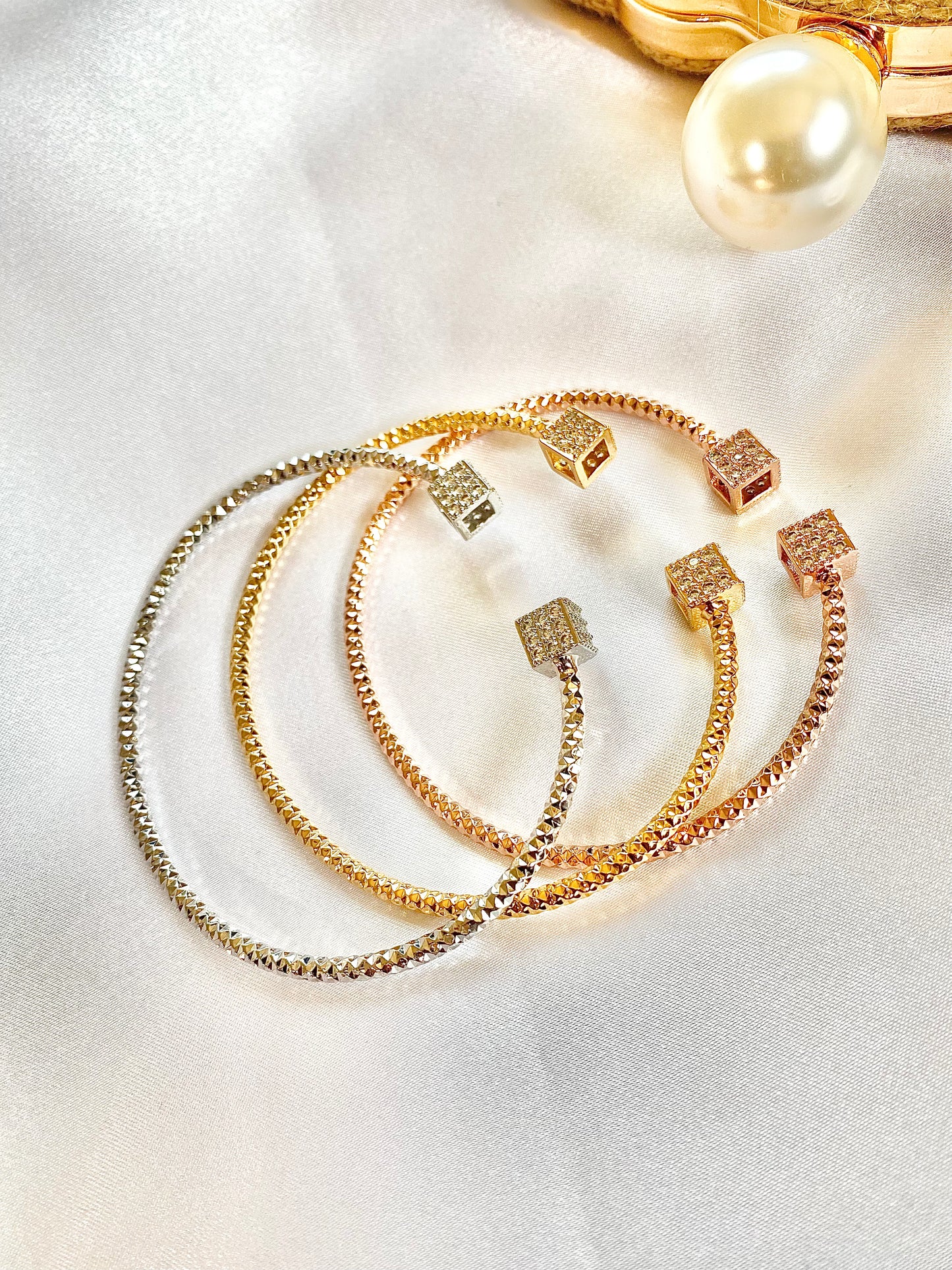Crystal Rose Gold And silver Cuff Bracelet – 18K Gold-Plated Open Bangle