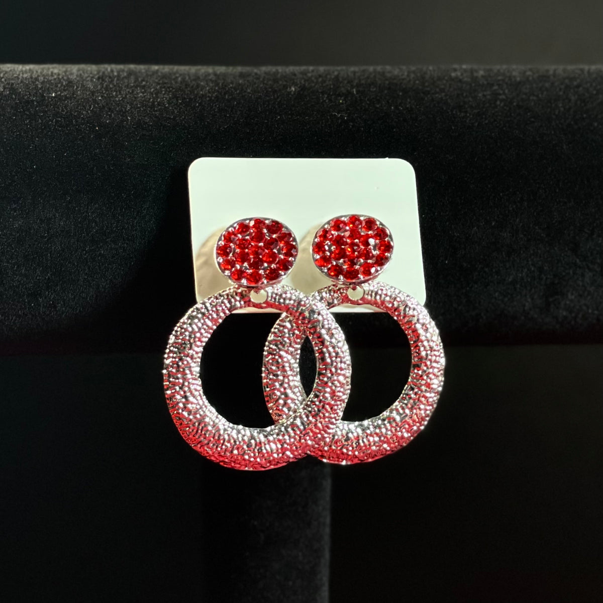 Halo Crystal Silver Earrings - Red