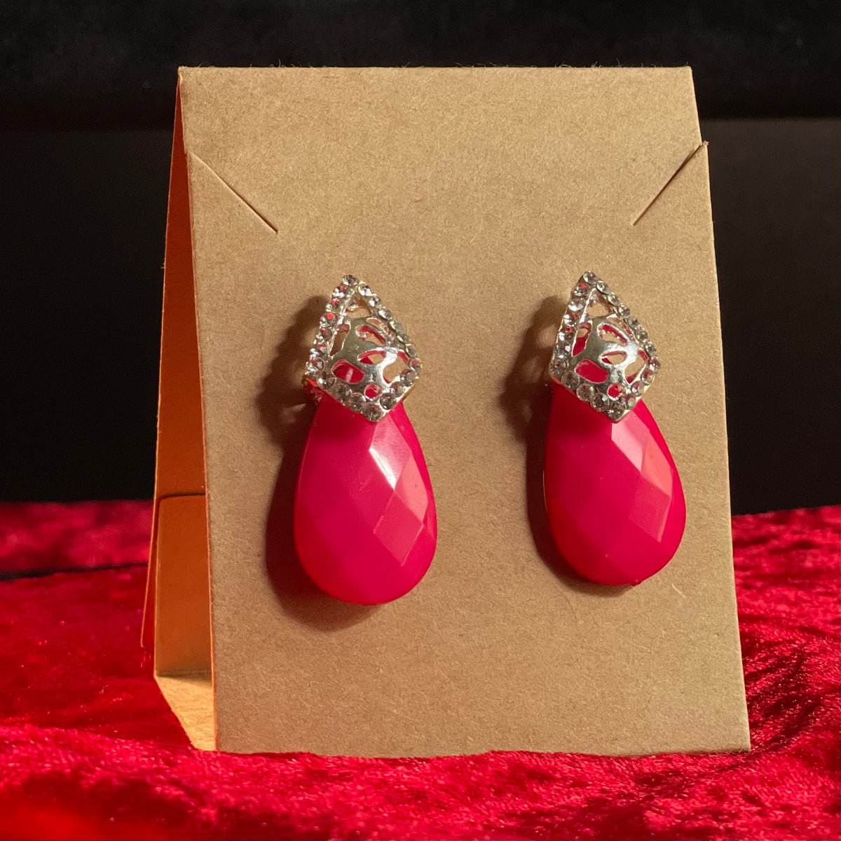 Fuchsia Teardrop Crystal Earrings