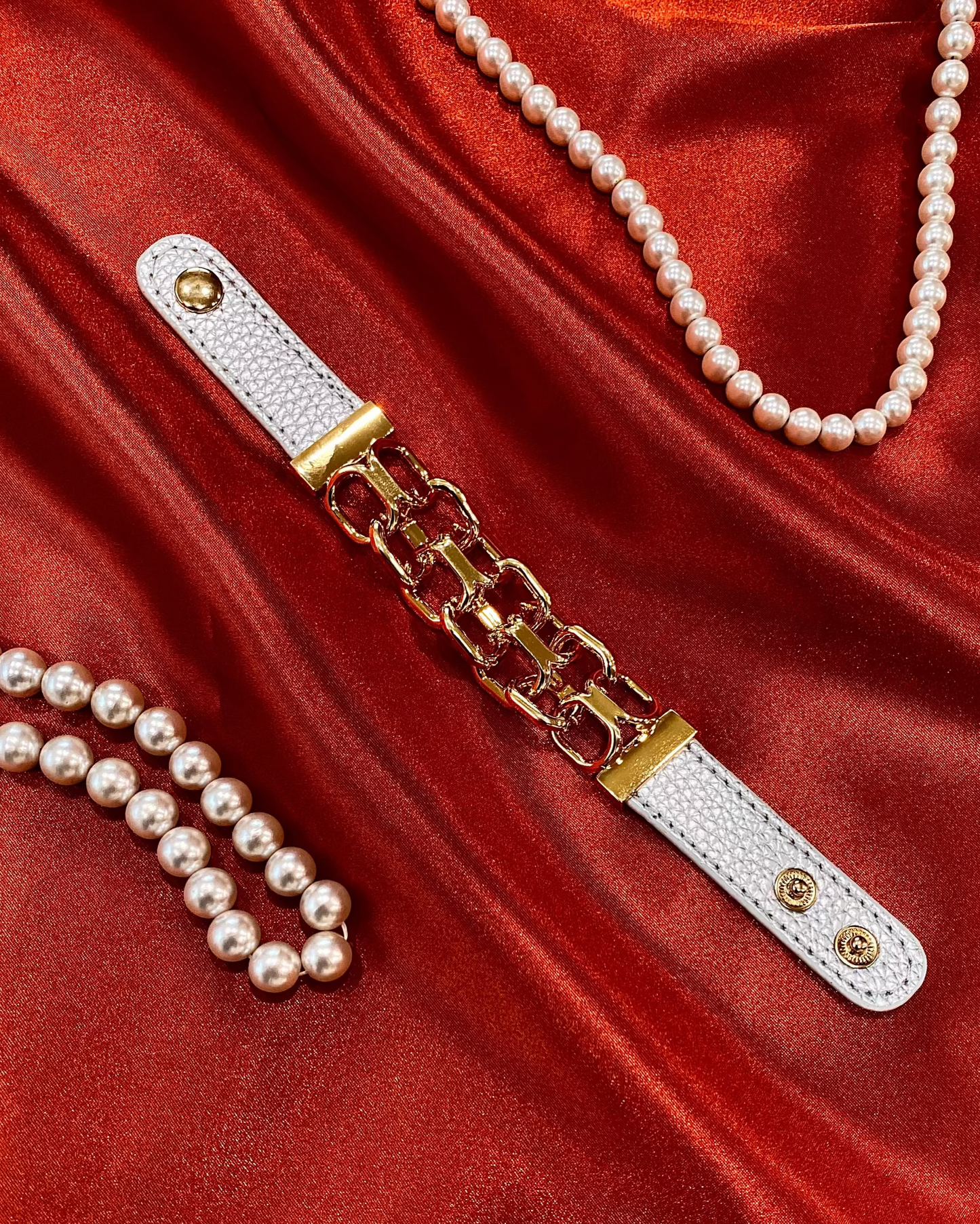 Sabrina Chain link Leather Bracelet - Silver