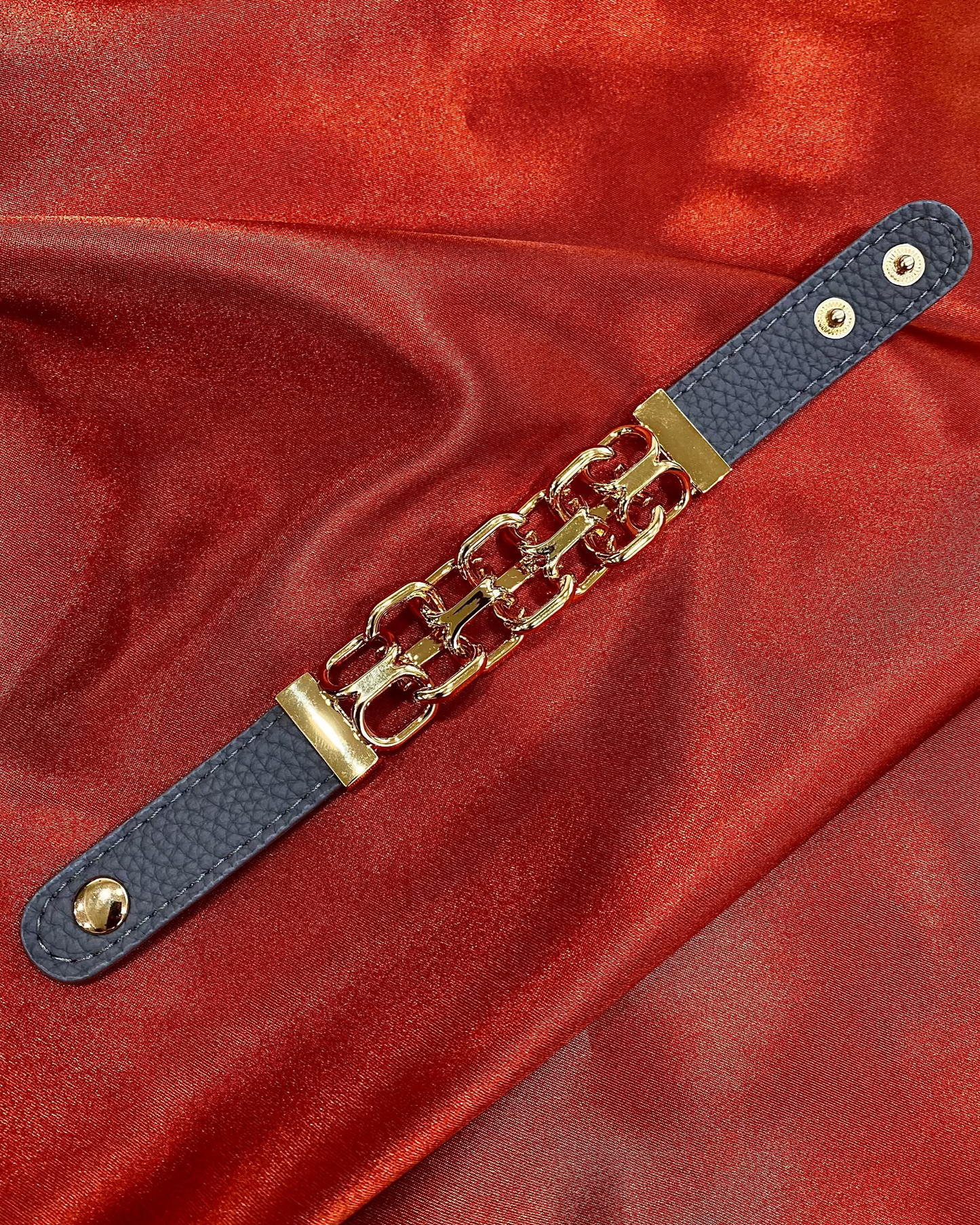 Sabrina Chain link Leather Bracelet - Gray