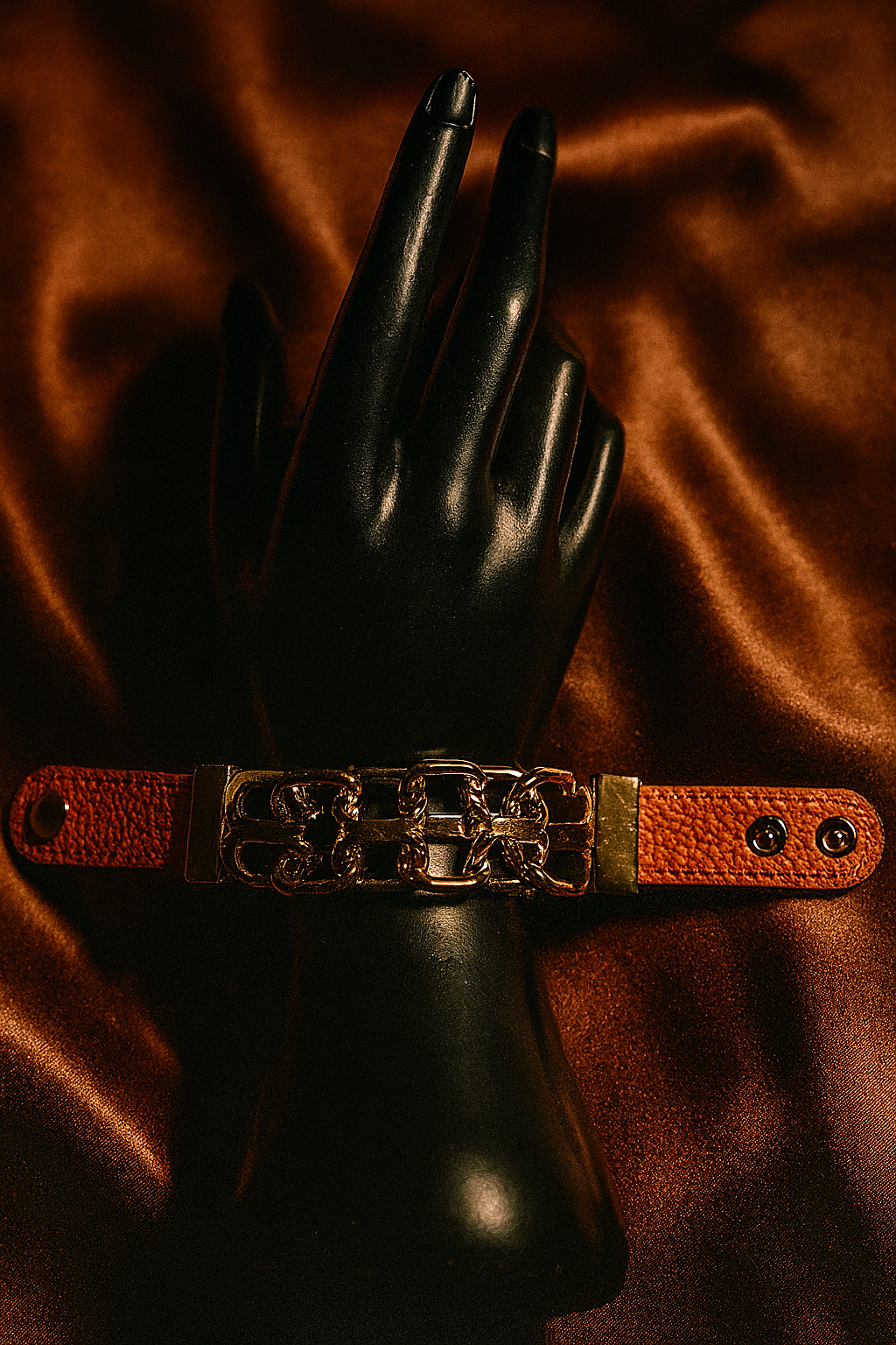 Sabrina Chain link Leather Bracelet - Orange