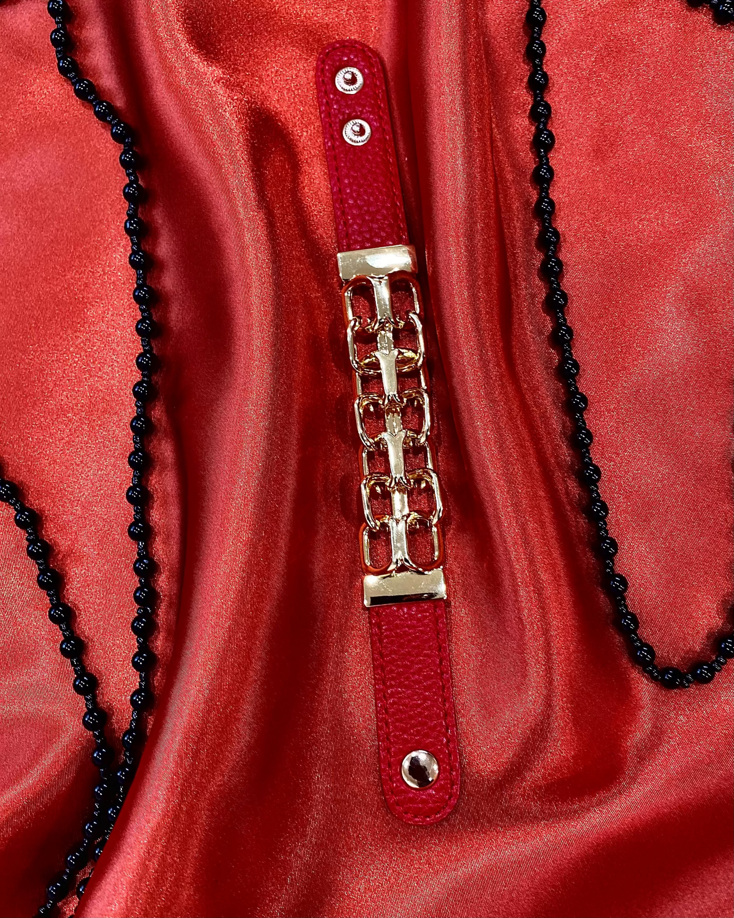 Sabrina Chain link Leather Bracelet - Red