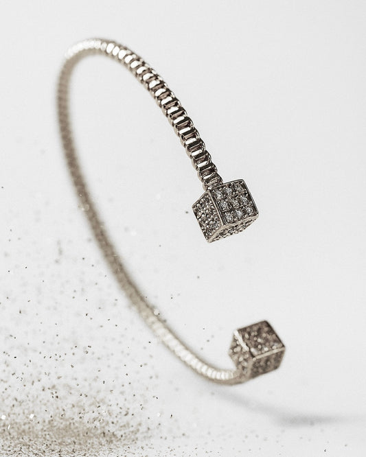 Crystal Silver Cuff Bracelet – Open Bangle