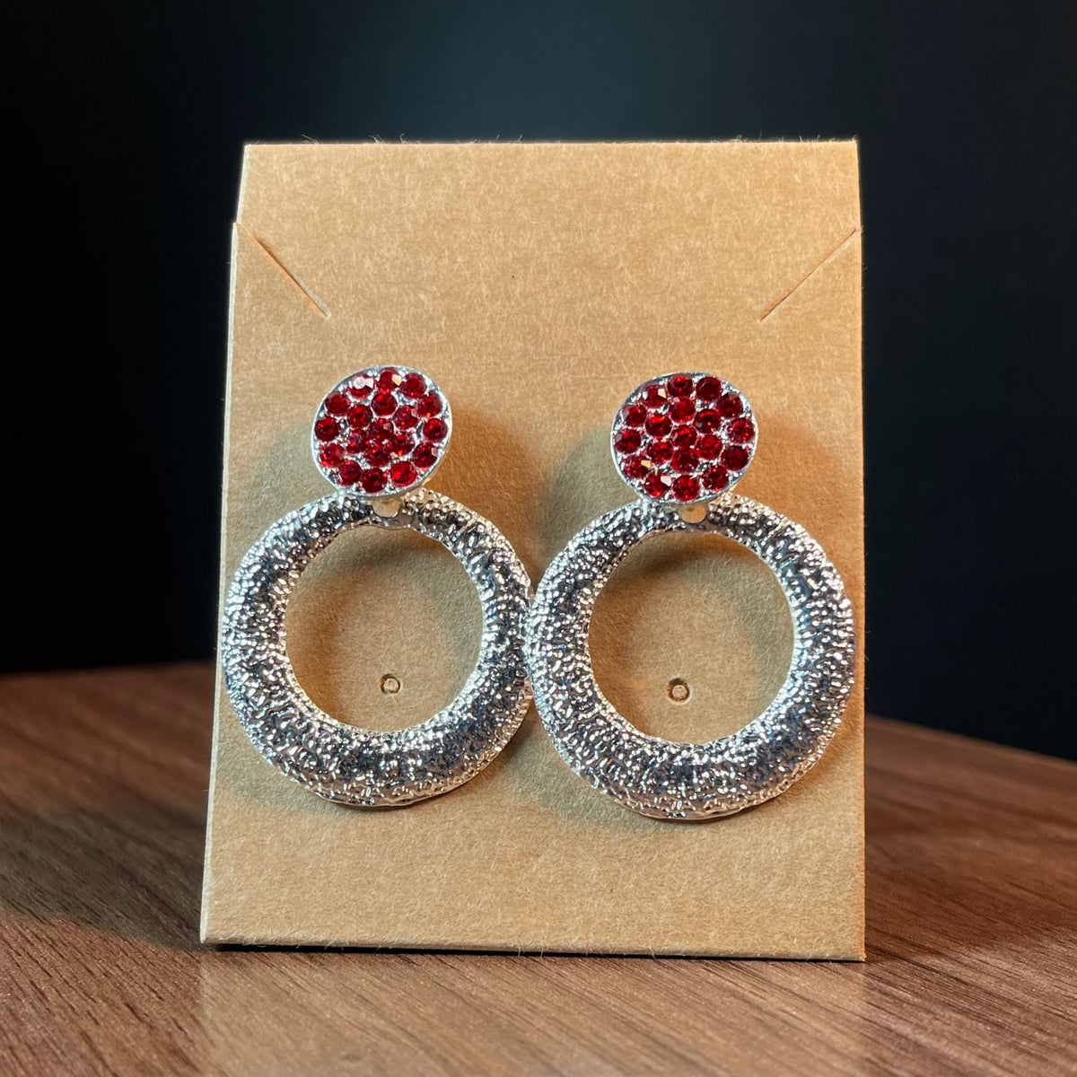 Halo Crystal Silver Earrings - Red