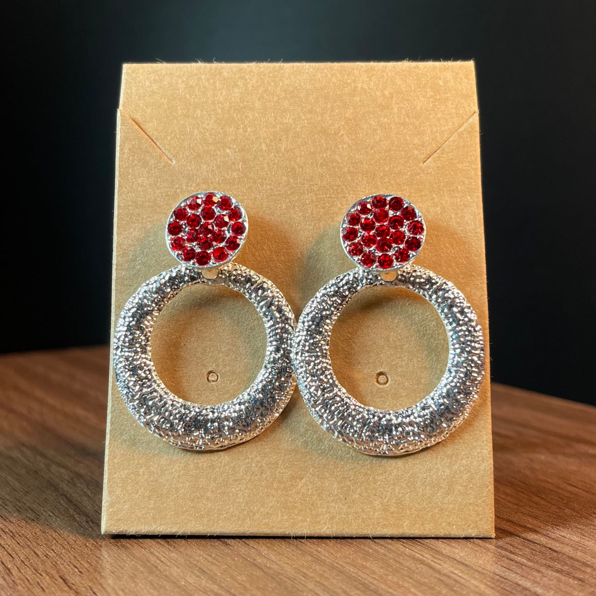 Halo Crystal Silver Earrings - Red