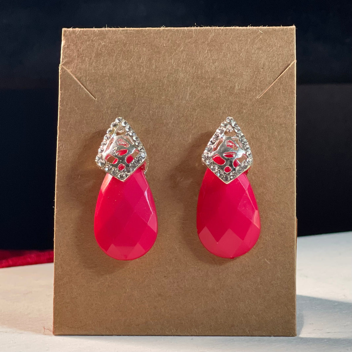 Fuchsia Teardrop Crystal Earrings