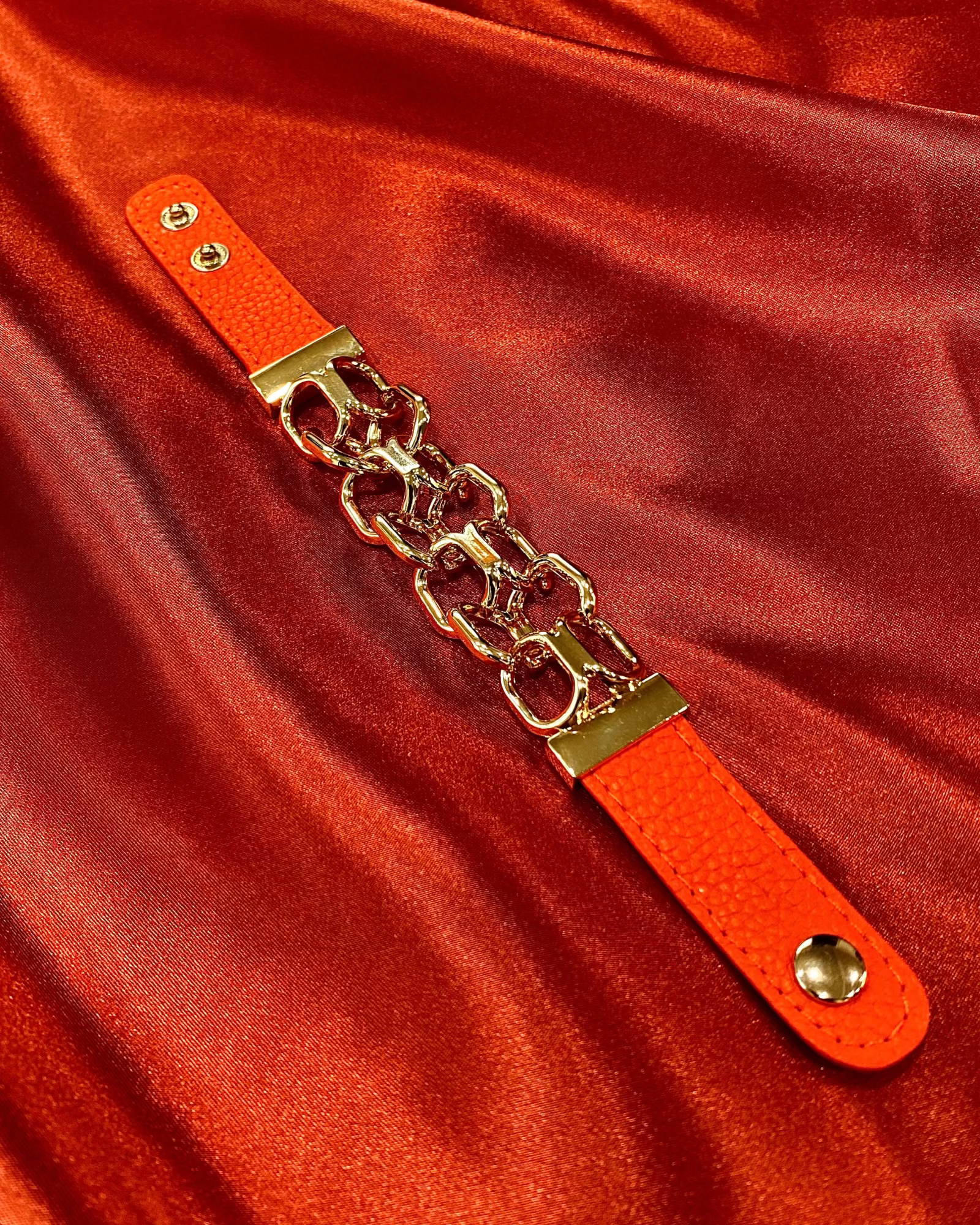 Sabrina Chain link Leather Bracelet - Orange