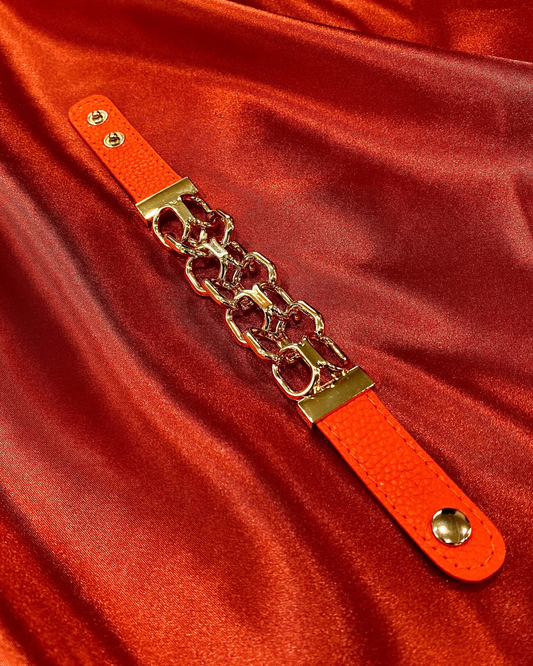 Sabrina Chain link Leather Bracelet - Orange