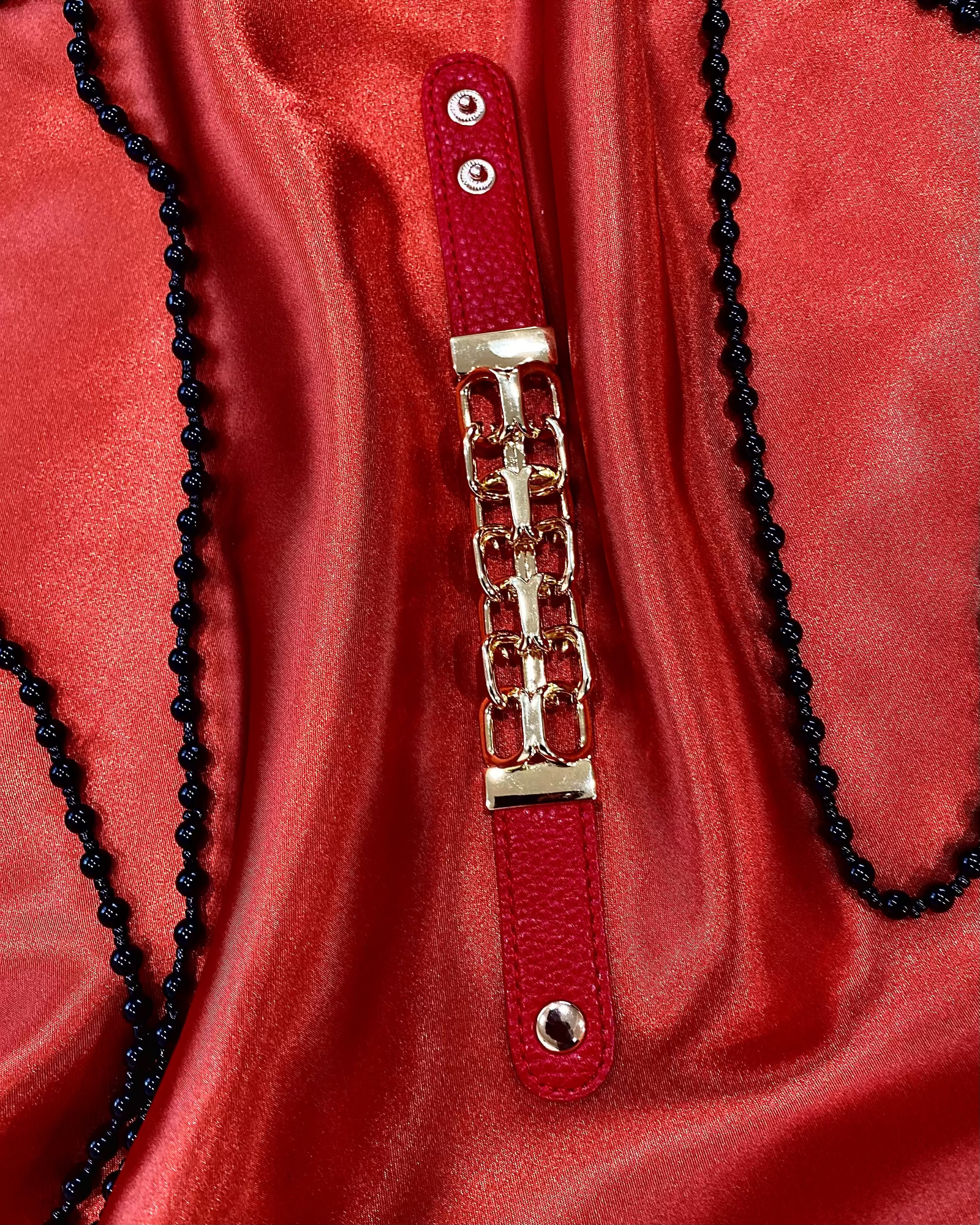 Sabrina Chain link Leather Bracelet - Red